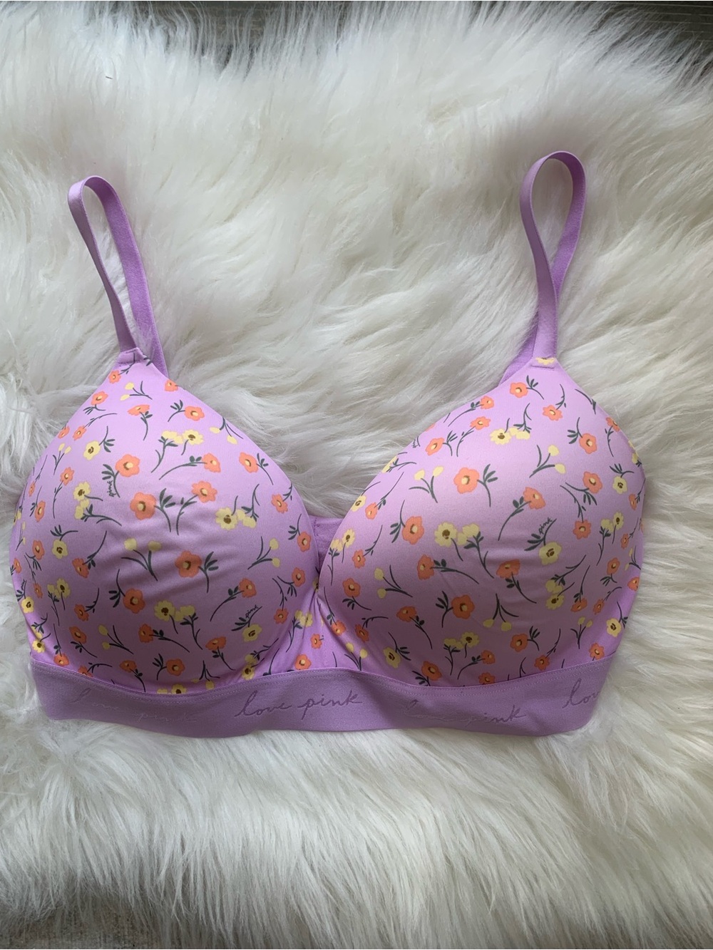 VS Victoria Secrets Lavender Floral Wireless T-Shirt Bra - Pink 38DD New Tag
